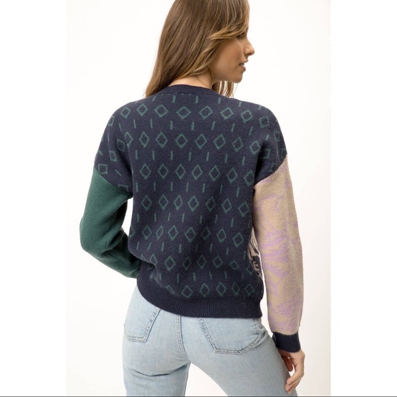 LAST! Floral Colorblock Navy Mix Sweater - Picture 7 of 12